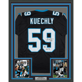 Framed Autographed/Signed Luke Kuechly HOF 26 35x39 Carolina Black Football Jersey Beckett BAS COA