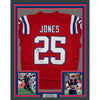 Framed Autographed/Signed Marcus Jones 35x39 New England Red Pro Cut Football Jersey Beckett BAS COA