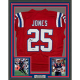 Framed Autographed/Signed Marcus Jones 35x39 New England Red Pro Cut Football Jersey Beckett BAS COA