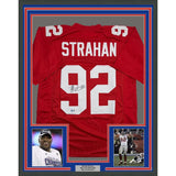 Framed Autographed/Signed Michael Strahan 35x39 New York Red Football Jersey Beckett BAS COA