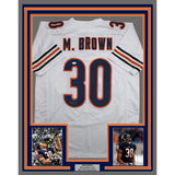 Framed Autographed/Signed Mike Brown 35x39 Chicago White Football Jersey JSA COA