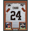 Framed Autographed/Signed Nick Chubb 35x39 Cleveland White Football Jersey Beckett BAS COA