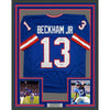 Framed Autographed/Signed Odell Beckham Jr OBJ 35x39 New York Retro Blue Football Jersey Beckett BAS COA