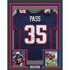 Framed Autographed/Signed Patrick Pass 3x SB Champ 35x39 New England Blue Football Jersey Beckett BAS COA
