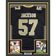 Framed Autographed/Signed Rickey Jackson 35x39 New Orleans Black Football Jersey Beckett COA