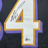Framed Autographed/Signed Ricky Williams 35x39 Baltimore Black Football Jersey Beckett BAS COA