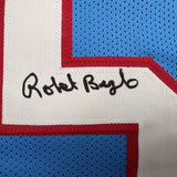 Framed Autographed/Signed Robert Brazile 35x39 Houston Blue Football Jersey JSA COA