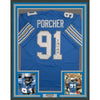 Framed Autographed/Signed Robert Porcher 35x39 Detroit Blue Football Jersey JSA COA