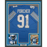 Framed Autographed/Signed Robert Porcher 35x39 Detroit Blue Football Jersey JSA COA