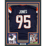 Framed Autographed/Signed Sai'vion Jones 35x39 Denver Blue Pro Cut Football Jersey Beckett BAS COA