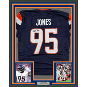 Framed Autographed/Signed Sai'vion Jones 35x39 Denver Blue Pro Cut Football Jersey Beckett BAS COA