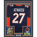 Framed Autographed/Signed Steve Atwater 35x39 Denver Blue Football Jersey JSA COA