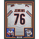 Framed Autographed/Signed Teven Jenkins 35x39 Chicago White Football Jersey Beckett BAS COA