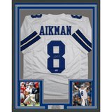 Framed Autographed/Signed Troy Aikman 35x39 Dallas White Football Jersey Beckett BAS COA
