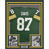 Framed Autographed/Signed Willie Davis HOF 81 & SB Champs 35x39 Green Bay Green Football Jersey PSA/DNA COA