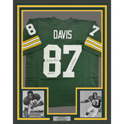 Framed Autographed/Signed Willie Davis HOF 81 & SB Champs 35x39 Green Bay Green Football Jersey PSA/DNA COA