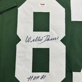Framed Autographed/Signed Willie Davis HOF 81 & SB Champs 35x39 Green Bay Green Football Jersey PSA/DNA COA