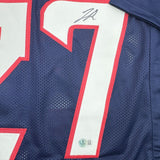 Framed Autographed/Signed Woody Marks 35x39 Houston Blue Football Jersey Beckett BAS COA