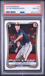 Graded 2026 Topps Bowman Jacob Misiorowski #35 Rookie RC Baseball Card PSA 10 Gem Mint