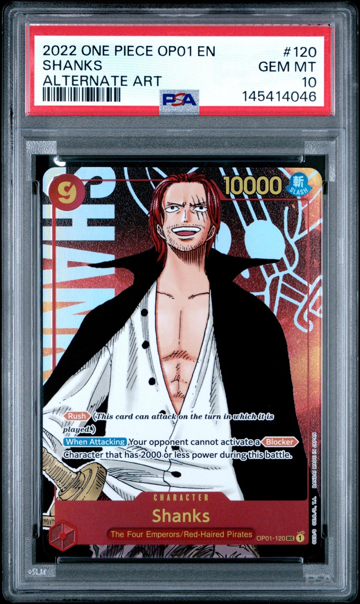 2022 One Piece Romance Dawn Alternate Art Shanks #OP01-120 PSA 10