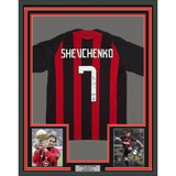 Framed Autographed/Signed Andriy Shevchenko 35x39 AC Milan Red Soccer Futbol Jersey Beckett BAS COA