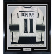 Framed Autographed/Signed Anze Kopitar 35x39 Los Angeles White Hockey Jersey JSA COA