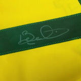 Framed Autographed/Signed Bebeto 35x39 Brazil Yellow Soccer Futbol Jersey Beckett BAS COA