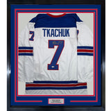 Framed Autographed/Signed Brady Tkachuk 35x39 USA United States 2026 Olympics Gold Medal White Hockey Jersey JSA COA