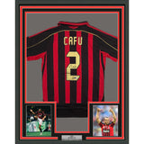 Framed Autographed/Signed Cafu 35x39 AC Milan Black/Red Soccer Futbol Jersey Beckett BAS COA