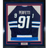 Framed Autographed/Signed Cole Perfetti 35x39 Winnipeg Blue Hockey Jersey Beckett BAS COA
