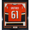Framed Autographed/Signed Cutter Gauthier 35x39 Anaheim Orange Hockey Jersey Beckett BAS COA