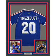 Framed Autographed/Signed David Trezeguet 35x39 France Blue Soccer Futbol Jersey Beckett BAS COA