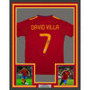 Framed Autographed/Signed David Villa 35x39 Spain Red World Cup Soccer Jersey Beckett BAS COA
