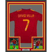 Framed Autographed/Signed David Villa 35x39 Spain Red World Cup Soccer Jersey Beckett BAS COA