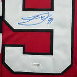 Framed Autographed/Signed Dawson Mercer 35x39 New Jersey NJ Red Hockey Jersey JSA COA