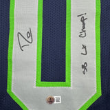 Framed Autographed/Signed Demarcus Lawrence 35x39 Seattle Blue Football Jersey Beckett BAS COA