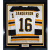 Framed Autographed/Signed Derek Sanderson 35x39 Boston White Hockey Jersey JSA COA