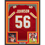 Framed Autographed/Signed Derrick Johnson 35x39 Kansas City Red Football Jersey Beckett BAS COA