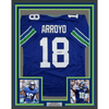 Framed Autographed/Signed Elijah Arroyo 35x39 Seattle Retro Blue Football Jersey JSA COA