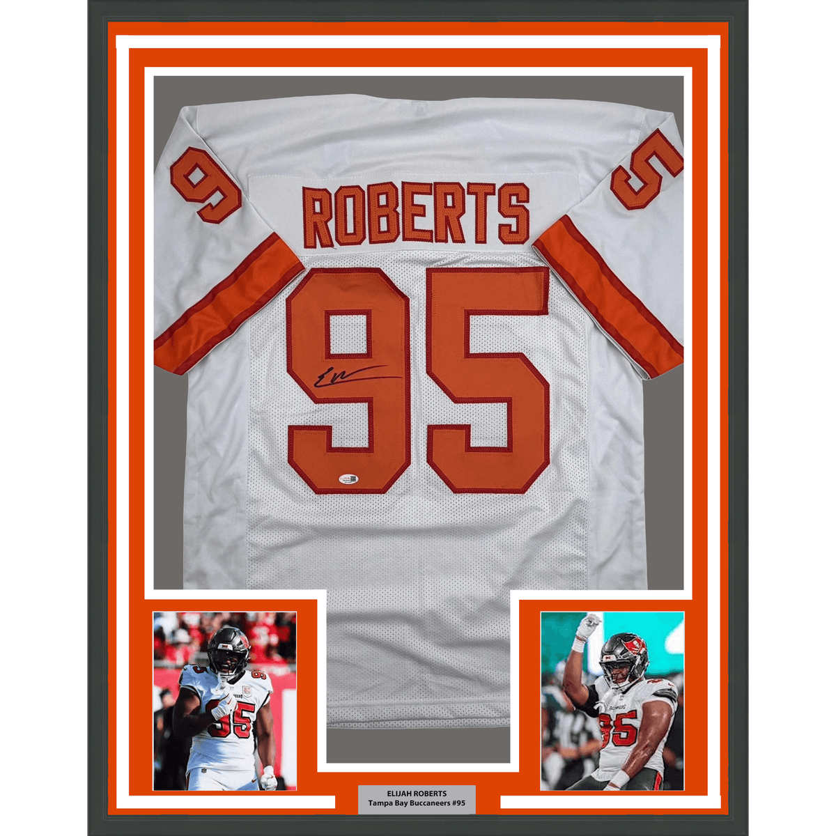 Framed Autographed/Signed Elijah Roberts 35x39 Tampa Bay Retro White Football Jersey Beckett BAS COA
