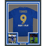 Framed Autographed/Signed Fernando Torres 35x39 Chelsea FC Blue/Gold Soccer Futbol Jersey Beckett BAS COA