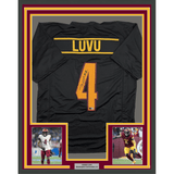 Framed Autographed/Signed Frankie Luvu 35x39 Washington Black Football Jersey Beckett BAS COA
