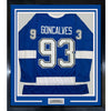 Framed Autographed/Signed Gage Goncalves 35x39 Tampa Bay Blue Hockey Jersey JSA COA