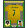 Framed Autographed/Signed Jairzinho 35x39 Brazil Yellow Soccer Futbol Jersey Beckett BAS COA
