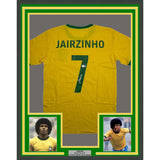 Framed Autographed/Signed Jairzinho 35x39 Brazil Yellow Soccer Futbol Jersey Beckett BAS COA