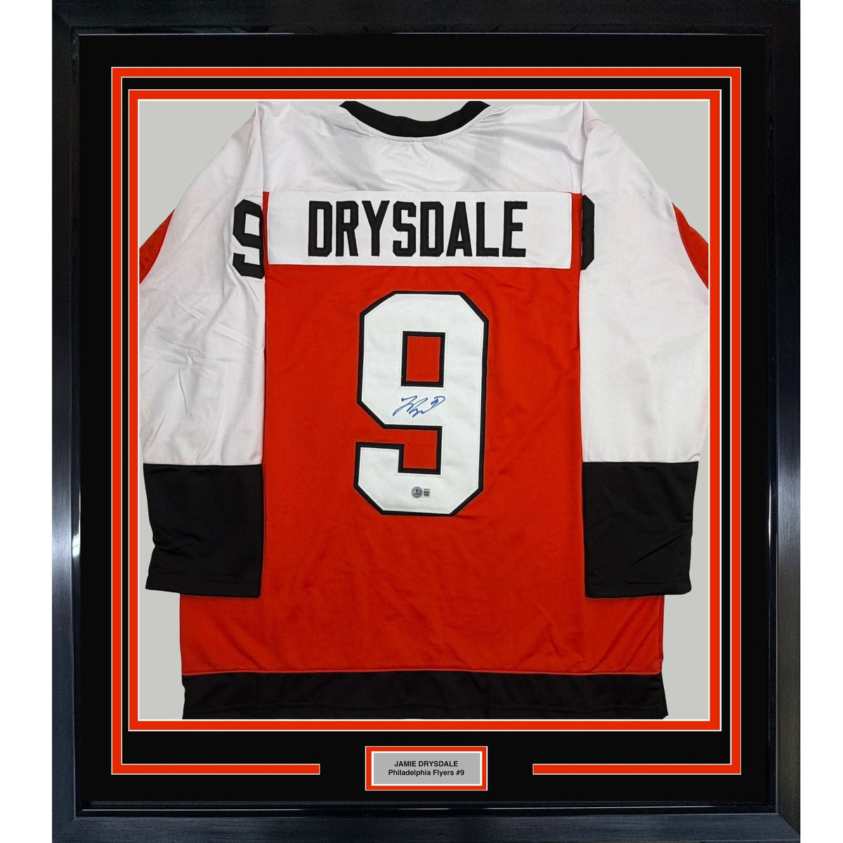 Framed Autographed/Signed Jamie Drysdale 35x39 Philadelphia Orange Hockey Jersey Beckett BAS COA