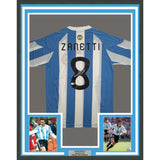 Framed Autographed/Signed Javier Zanetti 35x39 Argentina Blue/White Soccer World Cup Jersey Beckett BAS COA
