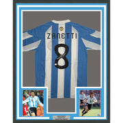 Framed Autographed/Signed Javier Zanetti 35x39 Argentina Blue/White Soccer World Cup Jersey Beckett BAS COA