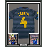 Framed Autographed/Signed Javier Zanetti 35x39 Inter Milan Navy Blue Soccer Futbol Jersey Beckett BAS COA