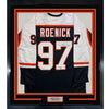 Framed Autographed/Signed Jeremy Roenick 35x39 Philadelphia Black Hockey Jersey Beckett BAS COA